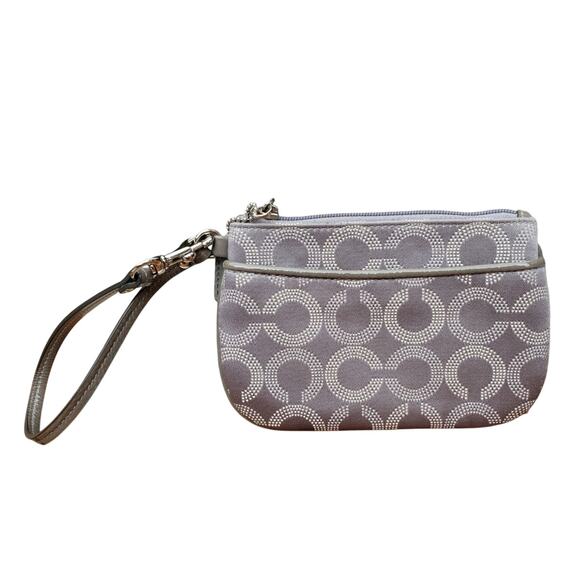 Coach Grab & Go Signature Wristlet | Silver Canvas Card Wallet Purse - Picture 1 of 7